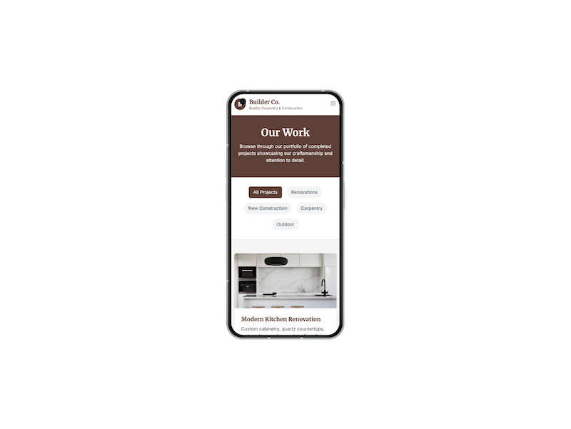 Phone view of Local Business Website project